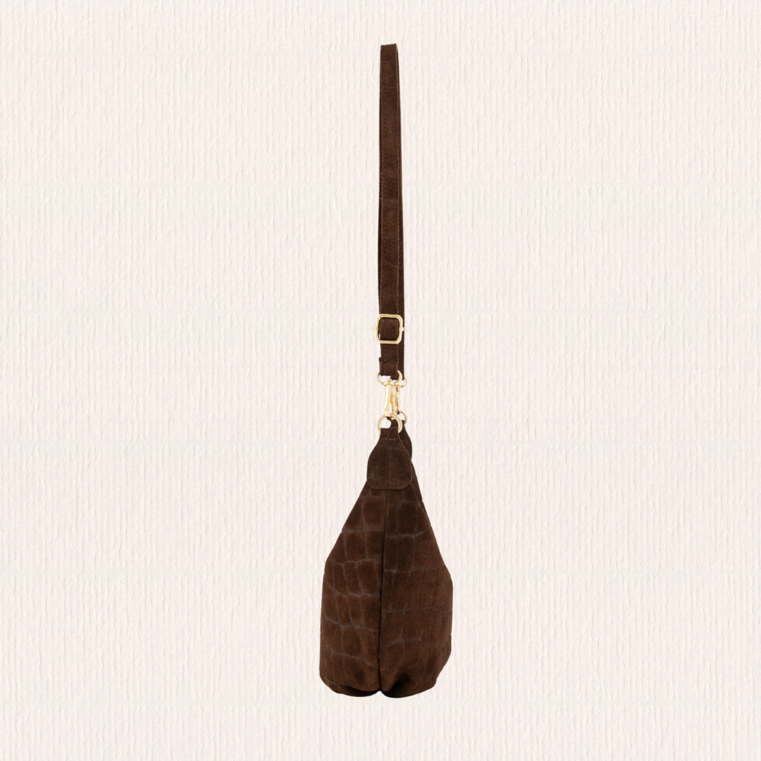 Donkerbruine suéde handtas lang model