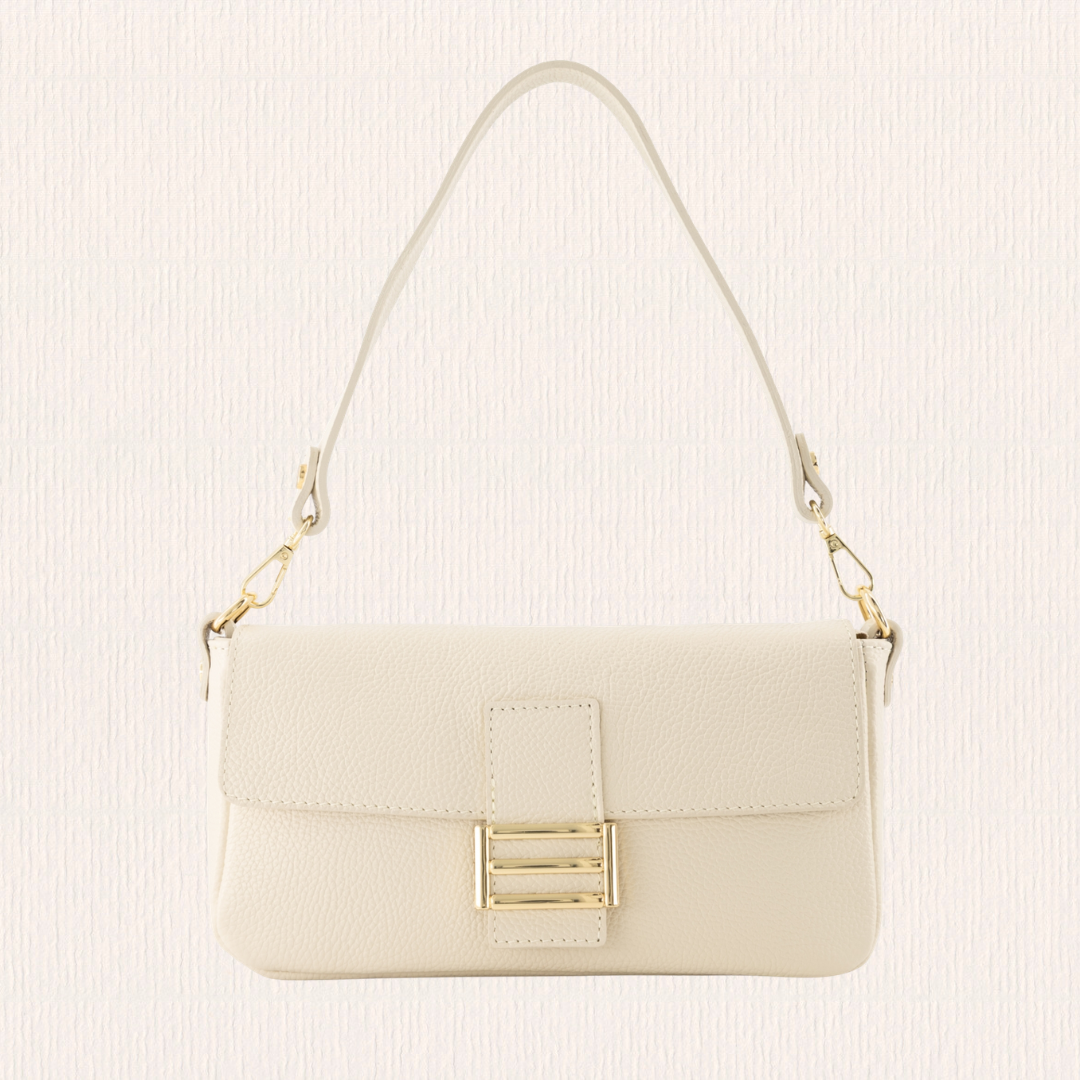 Leren handtas met gouden detail ecru