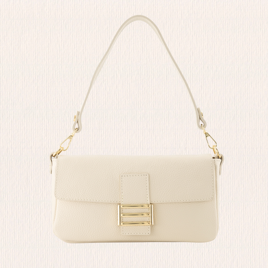 Leren handtas met gouden detail ecru