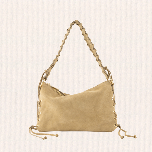 Suede schoudertas met franjes zand