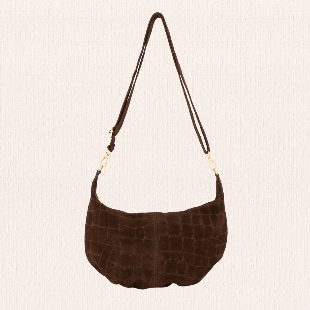 Donkerbruine tas met crocoprint