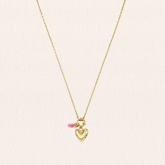 Ketting met hartje en roze steentje