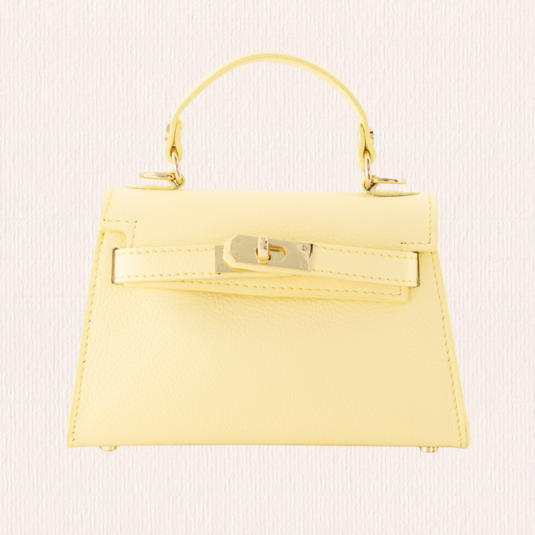 Leren handtas met gouden slotje butteryellow