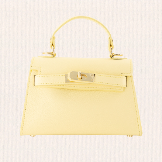Leren handtas met gouden slotje butteryellow