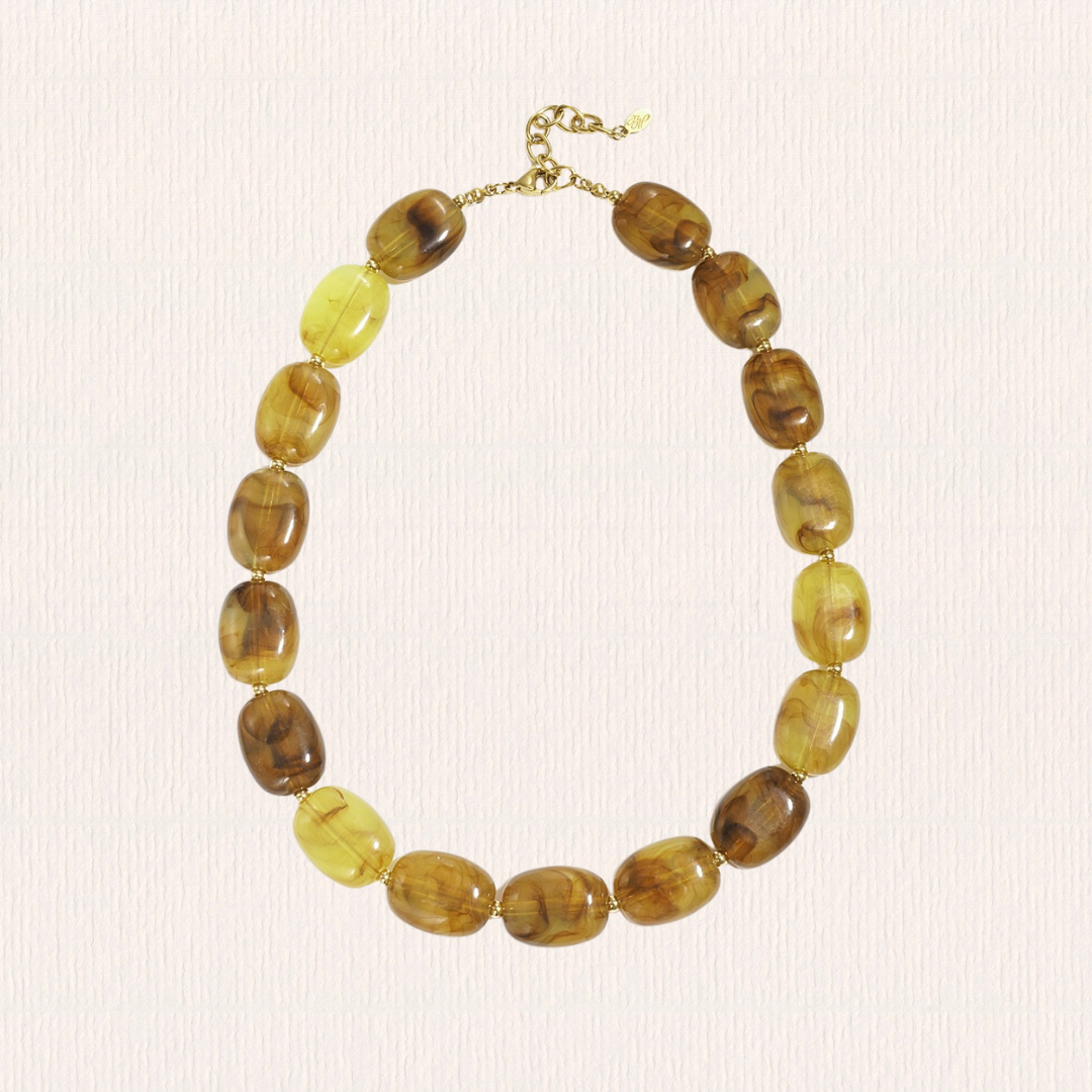 Groen/ bruine kralenketting