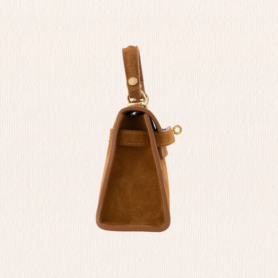 Leren handtas met gouden slotje cognac