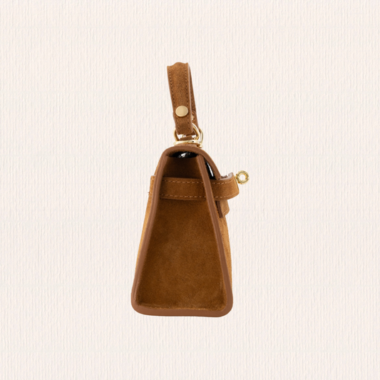 Leren handtas met gouden slotje cognac