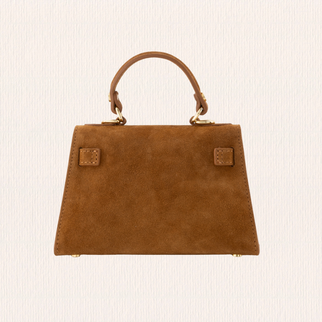 Leren handtas met gouden slotje cognac