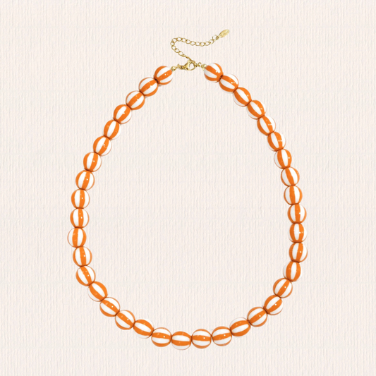 Acryl gestreepte kralenketting oranje