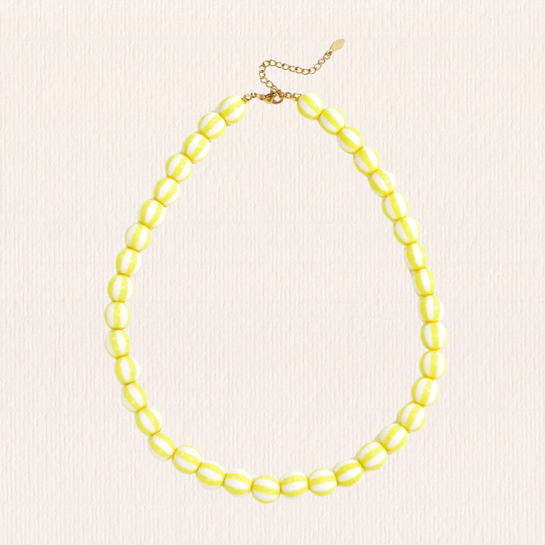 Acryl gestreepte kralenketting geel