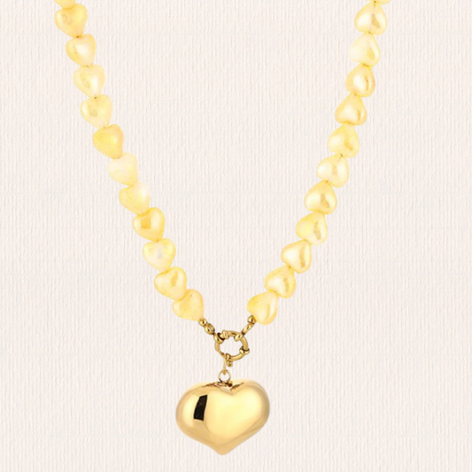 Hartjes ketting met bedel geel