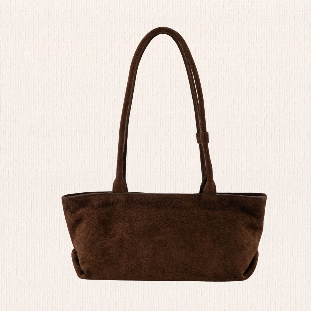 Donkerbruine suéde handtas lang model