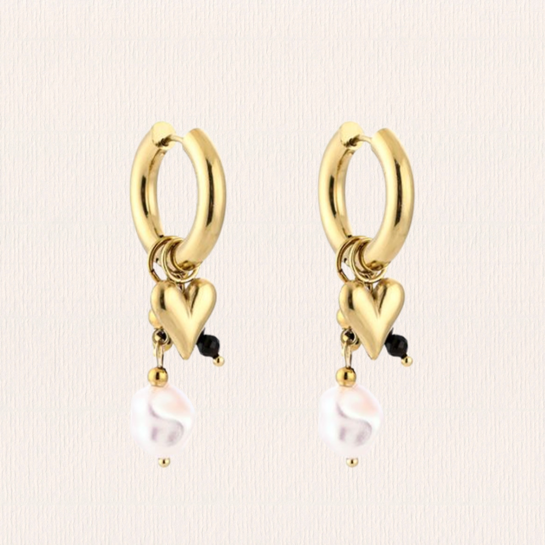 Natuursteenoorbellen hartjes - zwart