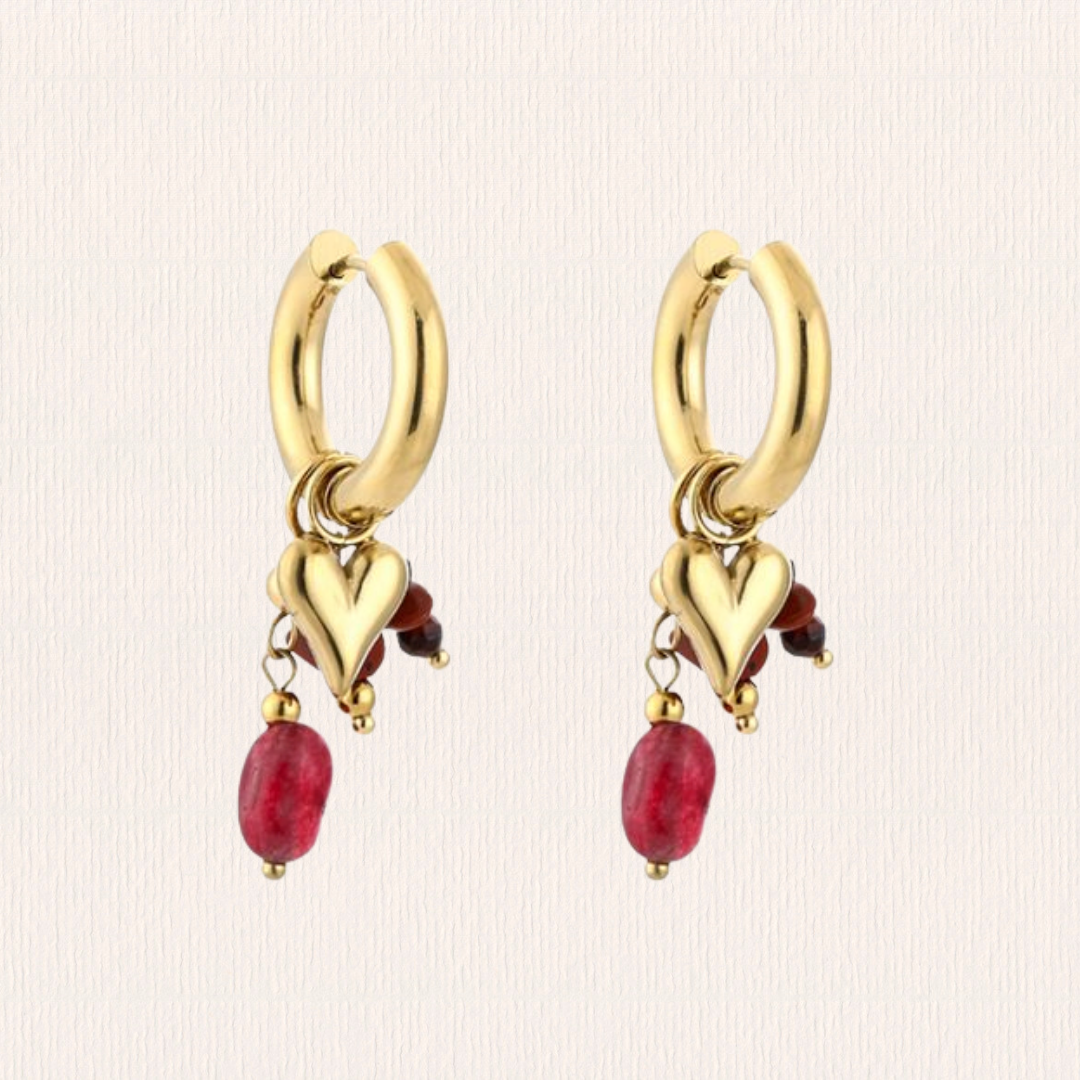 Natuursteenoorbellen hartjes - rood