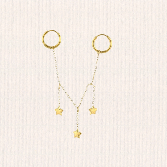 Dubbele oorbellen met ketting en sterren