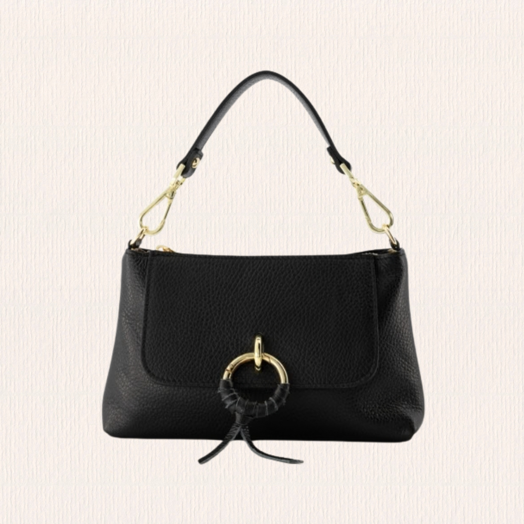 Zwart leren schoudertas met knoopdetail