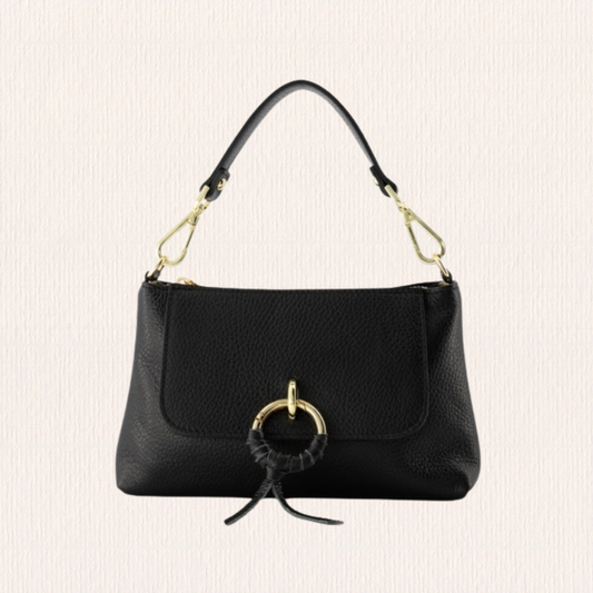 Zwart leren schoudertas met knoopdetail