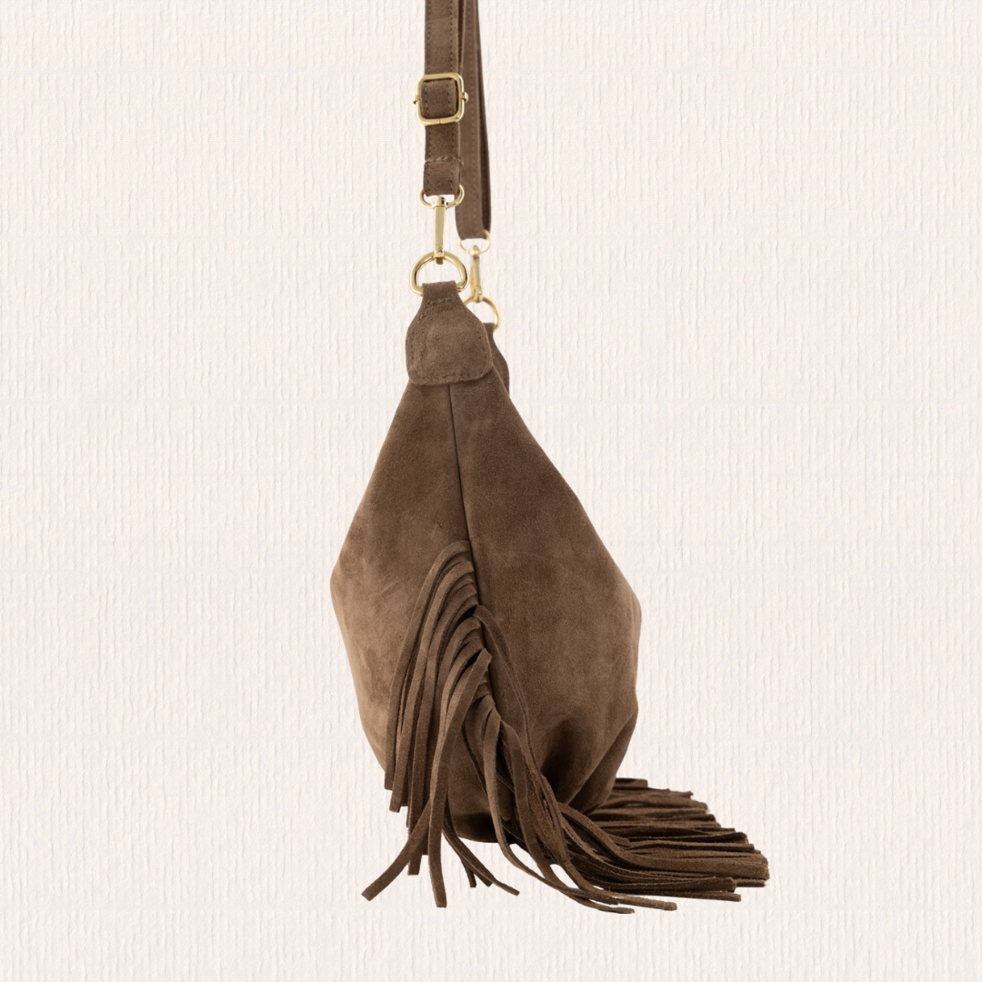 Taupe tas met franjes