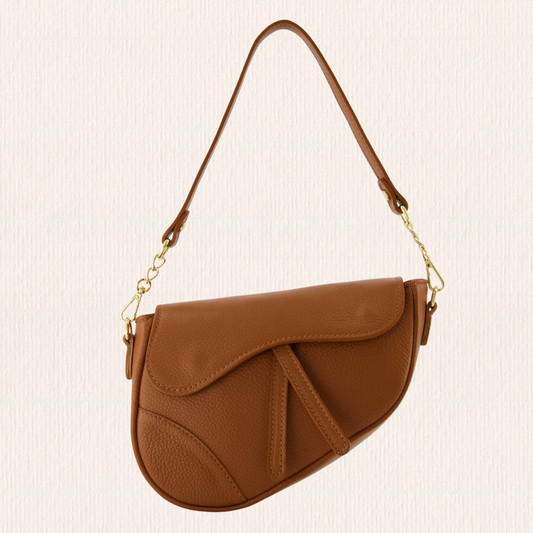 Cognac zadelvormig handtasje