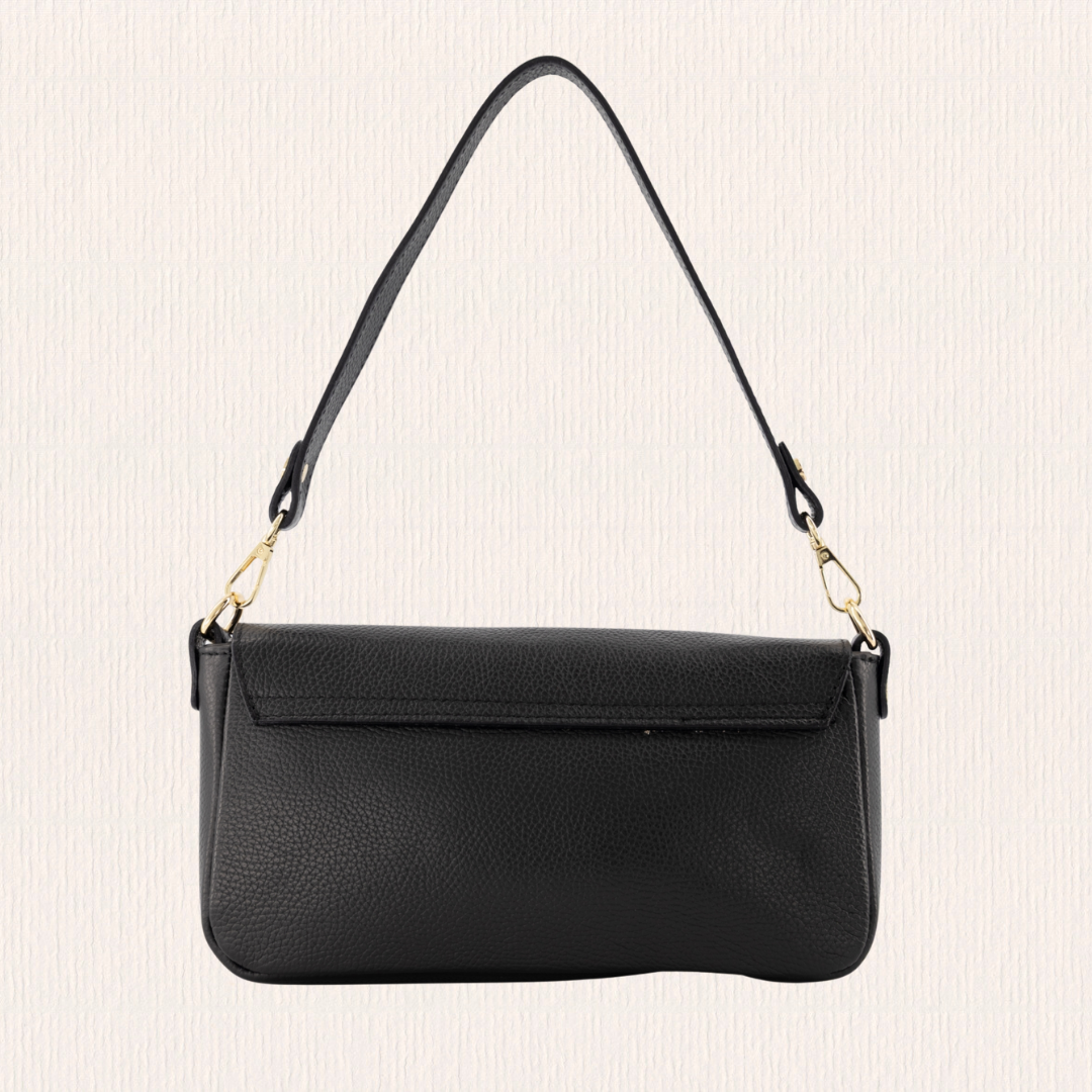 Leren handtas met gouden detail zwart