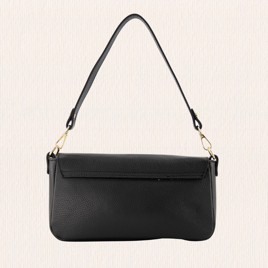 Leren handtas met gouden detail zwart