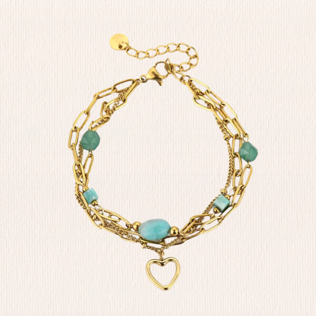 Dubbele armband met stenen en hartje groen