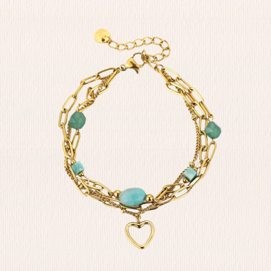 Dubbele armband met stenen en hartje groen