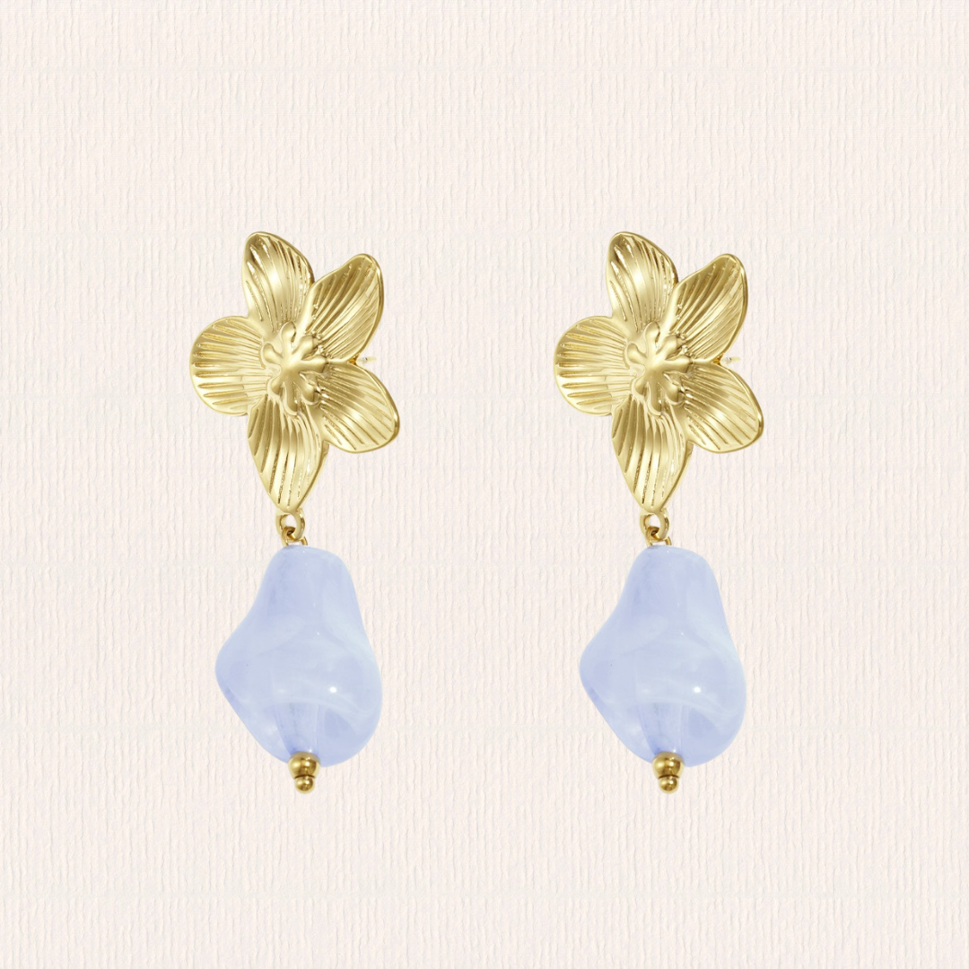 Acryl bloemen oorbellen - blauw