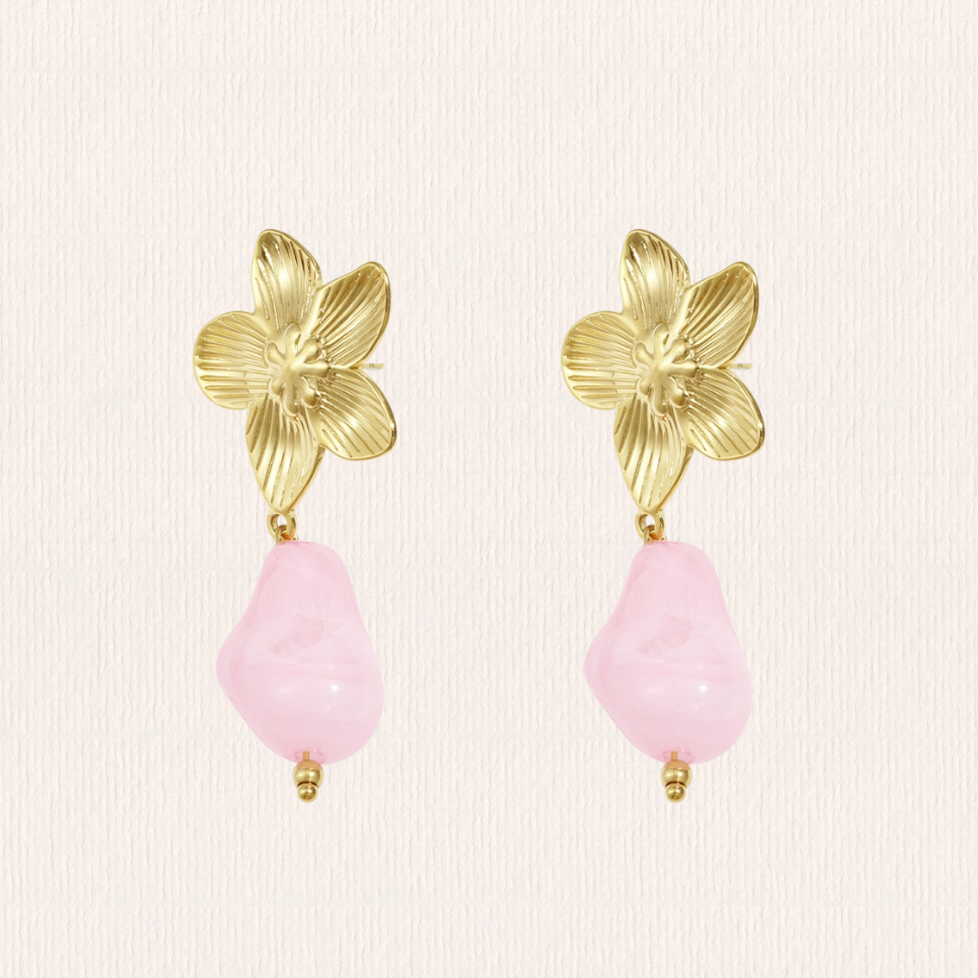 Acryl bloemen oorbellen - lichtroze