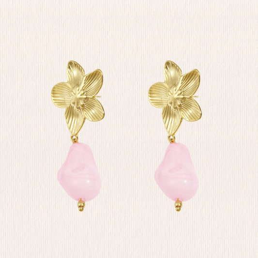 Acryl bloemen oorbellen - lichtroze
