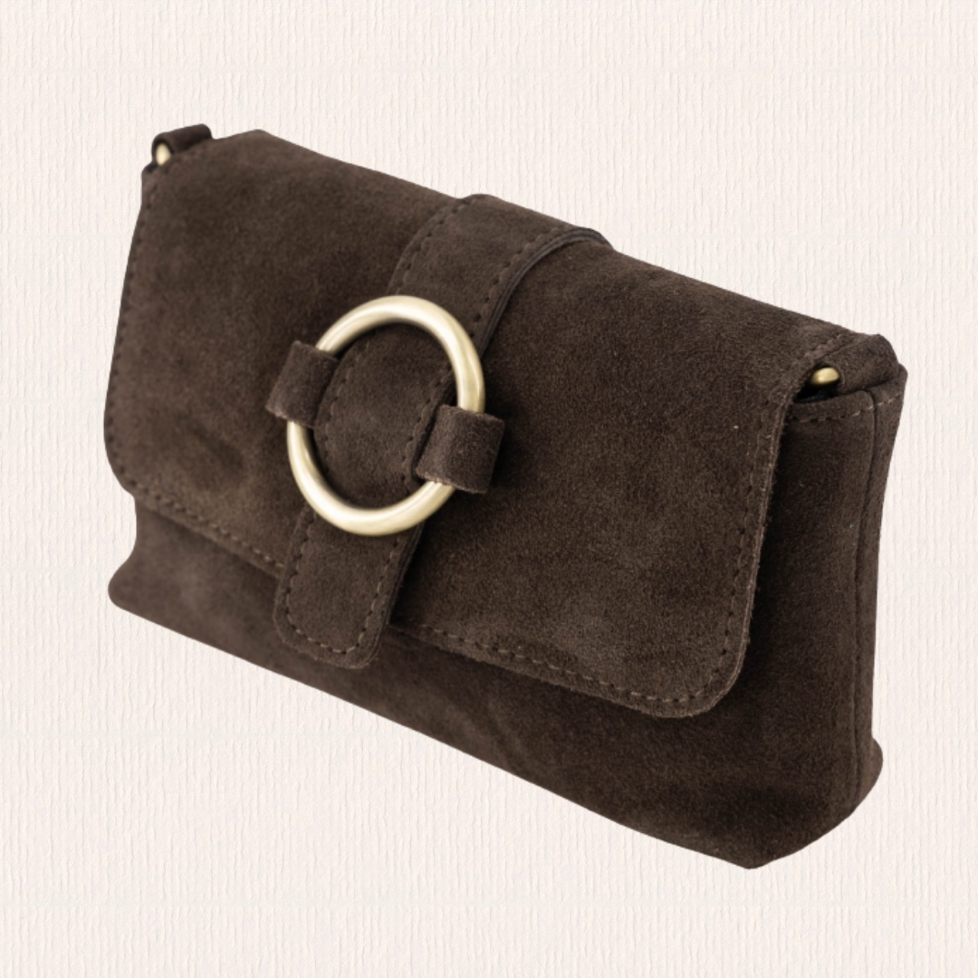 Donkerbruine suéde crossbodytas