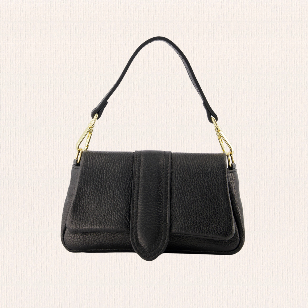 Leren handtasje met puffy look zwart