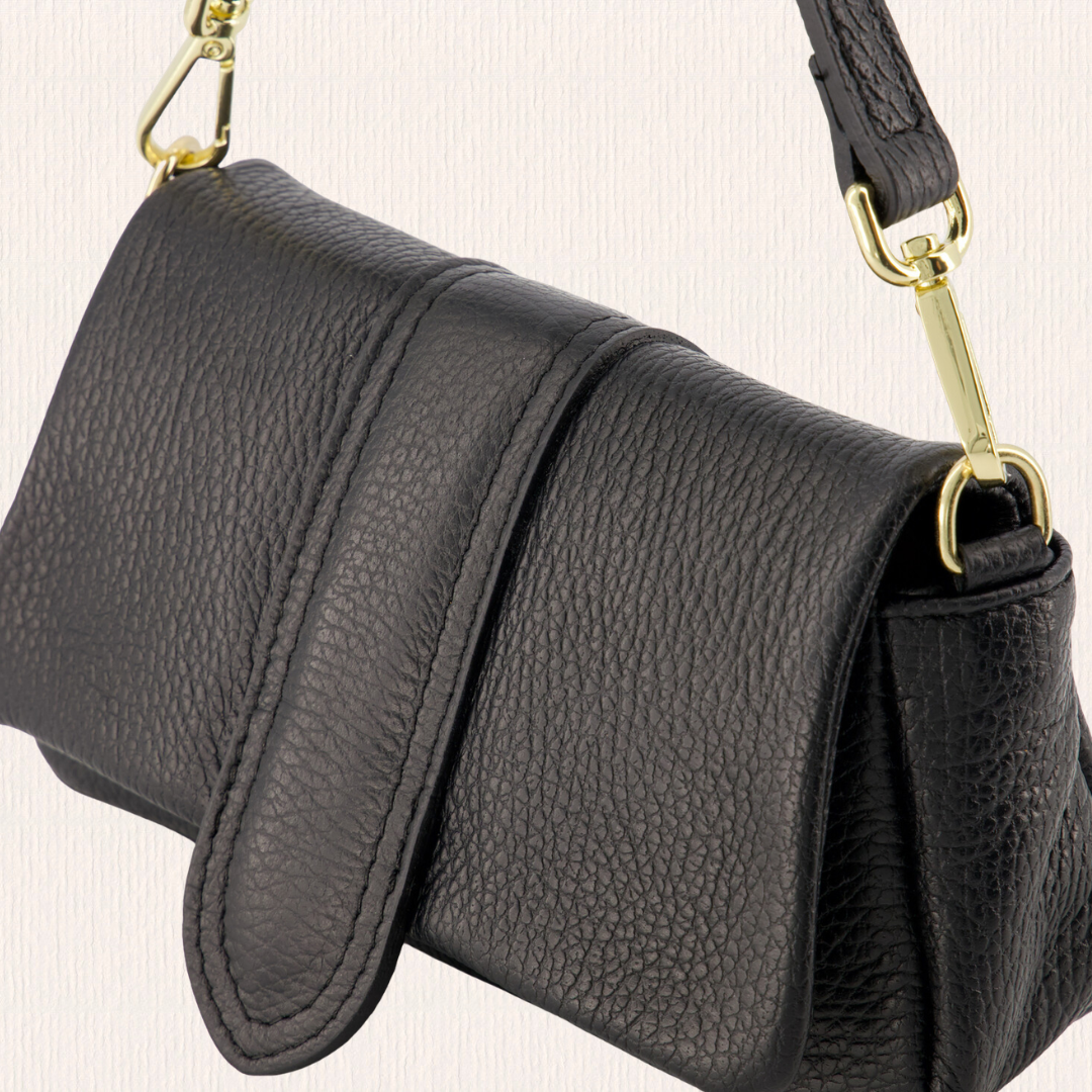 Leren handtasje met puffy look zwart