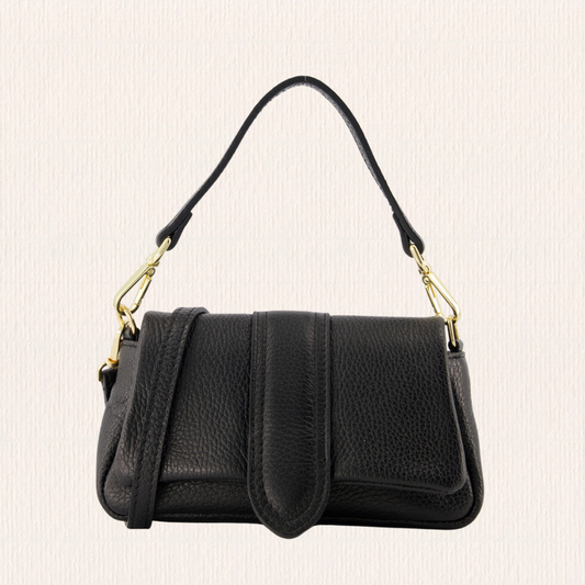 Leren handtasje met puffy look zwart