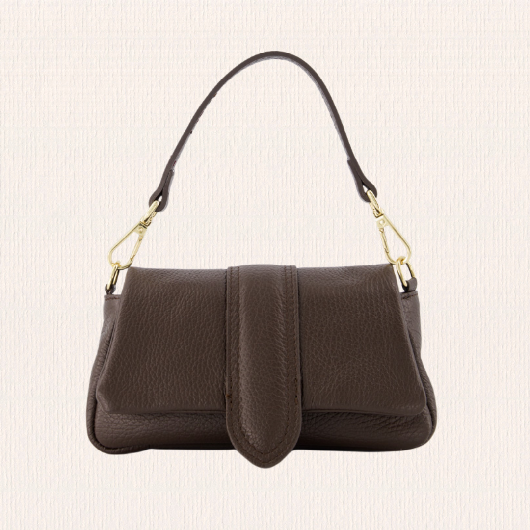 Leren handtasje met puffy look donkerbruin