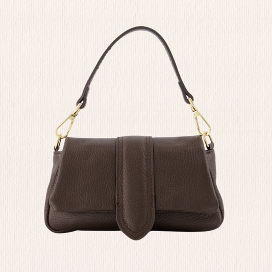 Leren handtasje met puffy look donkerbruin