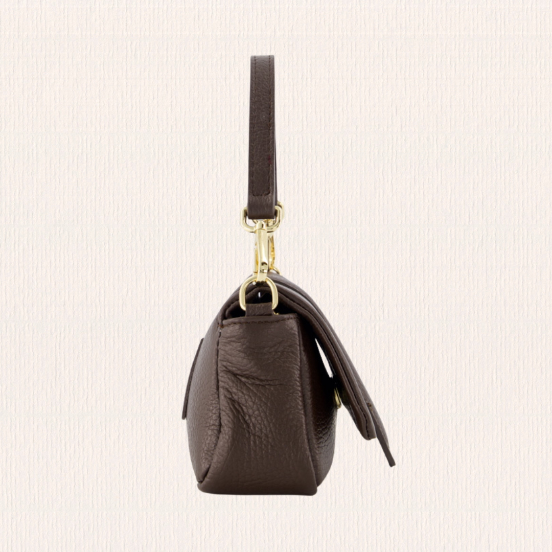 Leren handtasje met puffy look donkerbruin