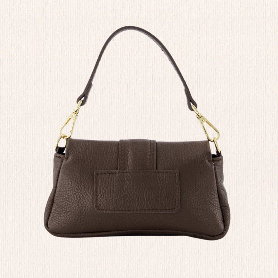 Leren handtasje met puffy look donkerbruin