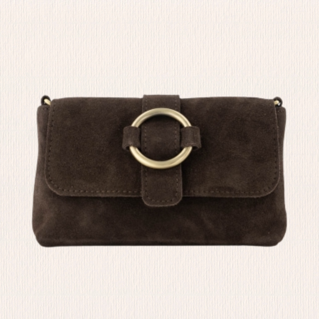 Donkerbruine suéde crossbodytas