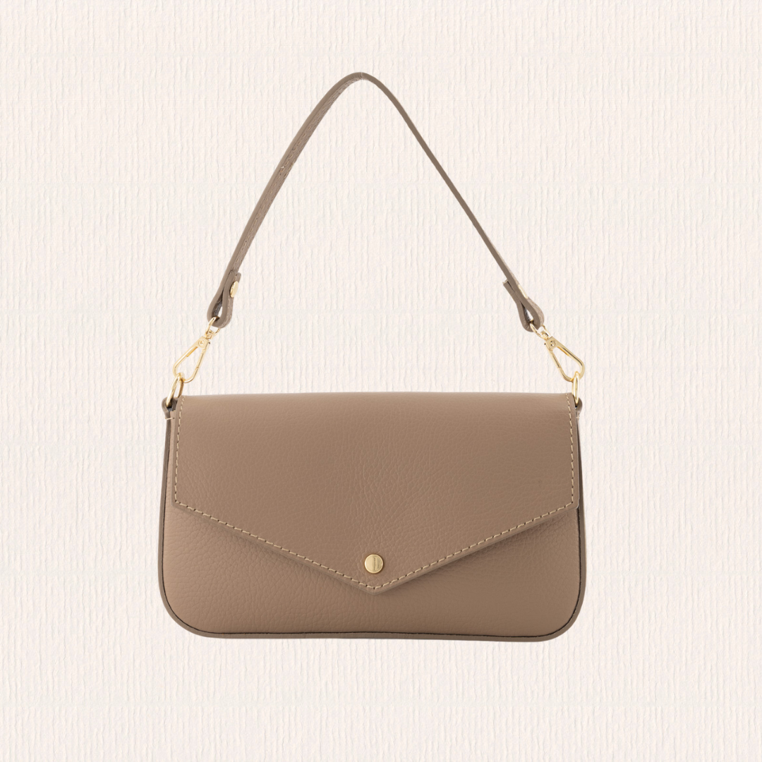 Leren handtasje met kliksluiting taupe