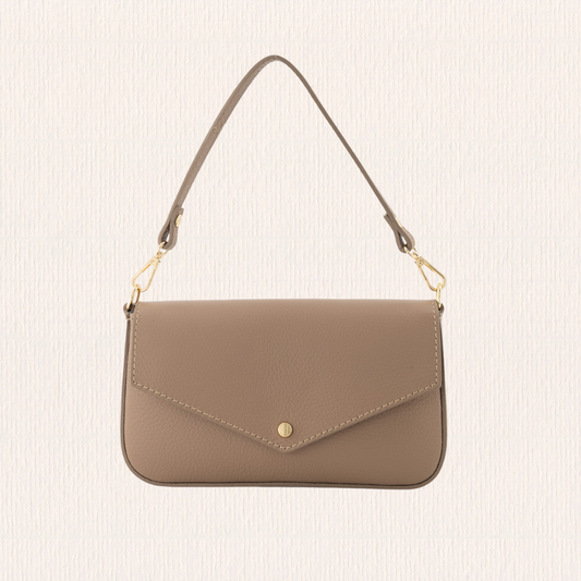 Leren handtasje met kliksluiting taupe