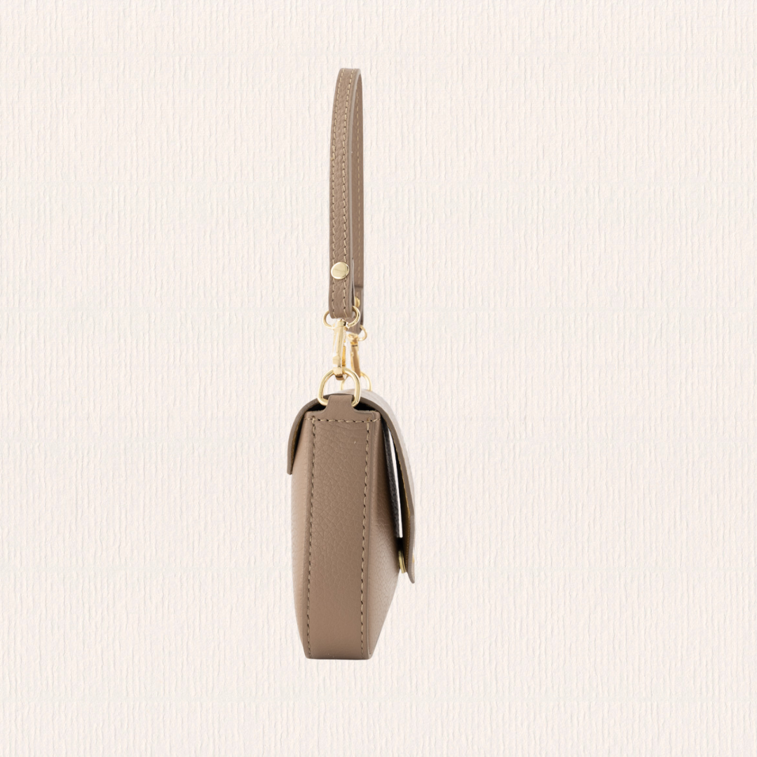 Leren handtasje met kliksluiting taupe
