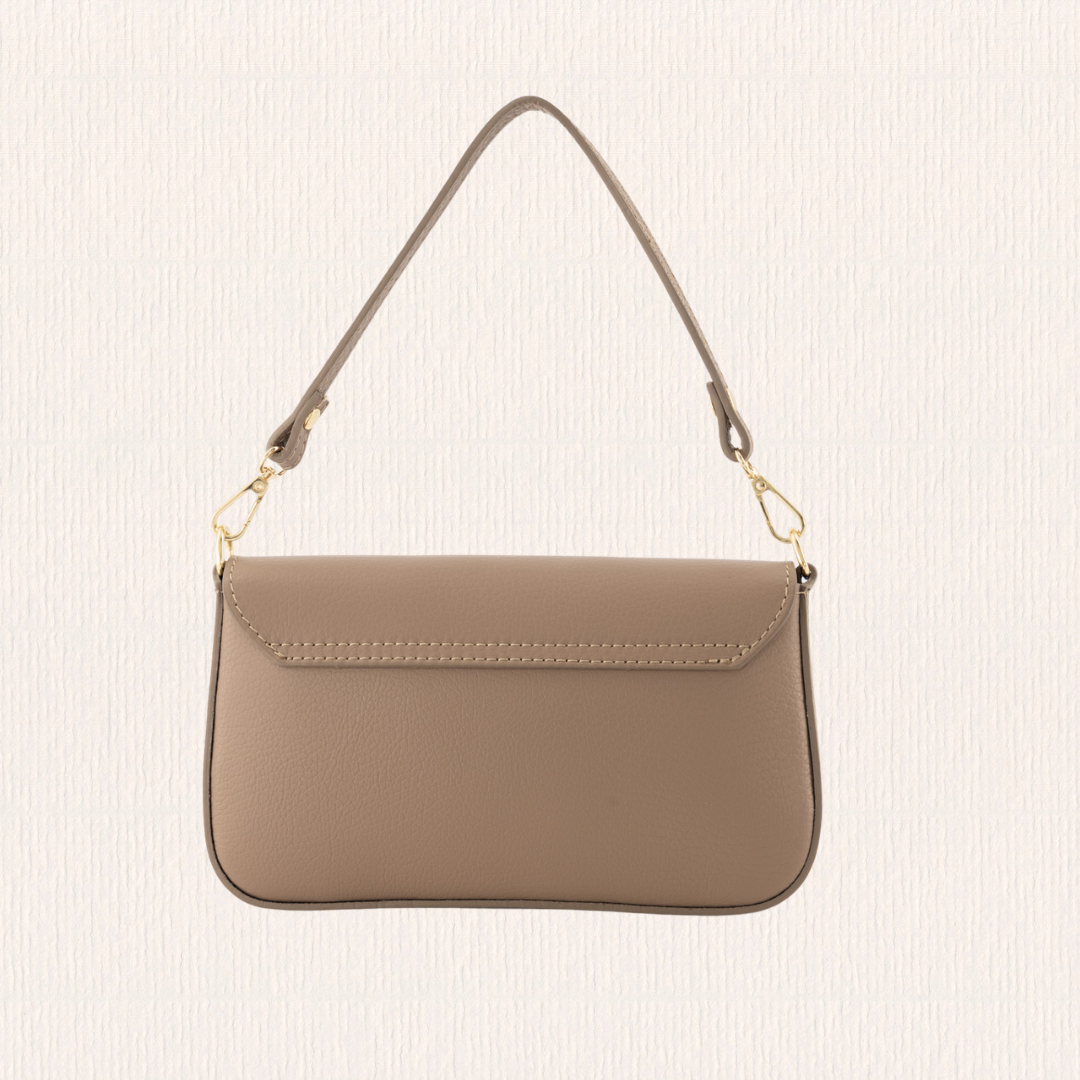 Leren handtasje met kliksluiting taupe