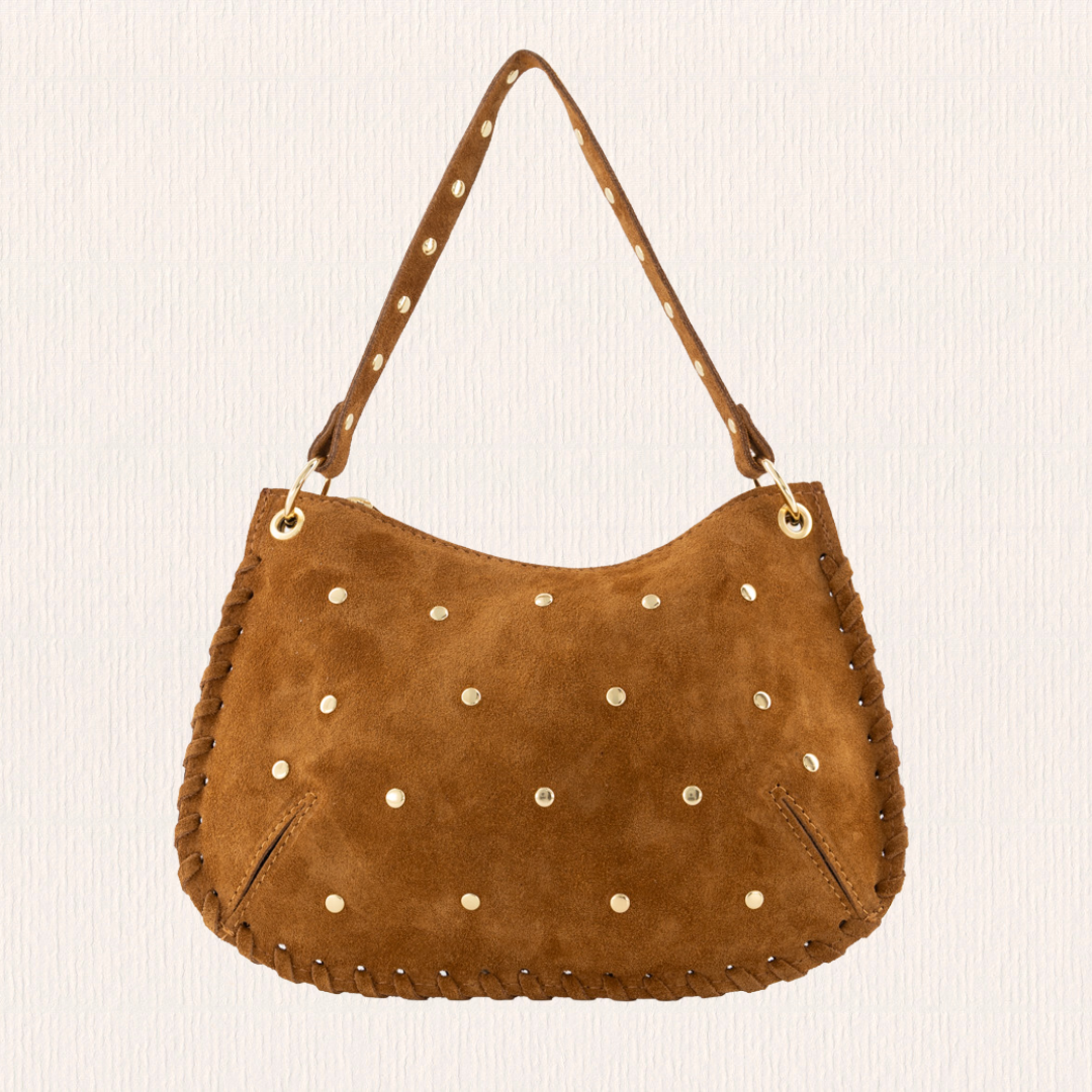 Suede suède handtas met studs
