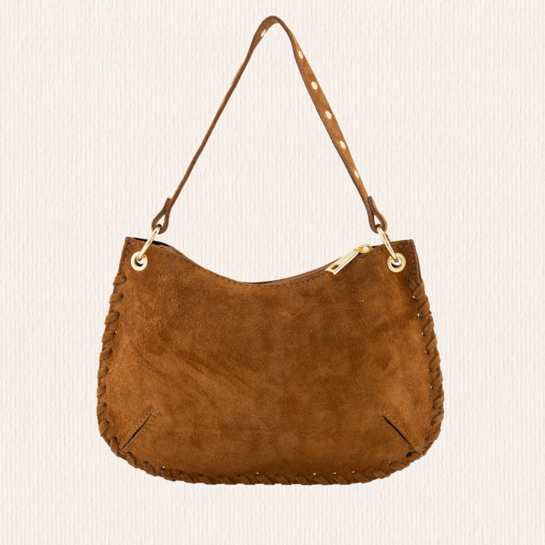 Suede suède handtas met studs