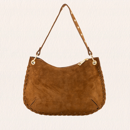 Suede suède handtas met studs