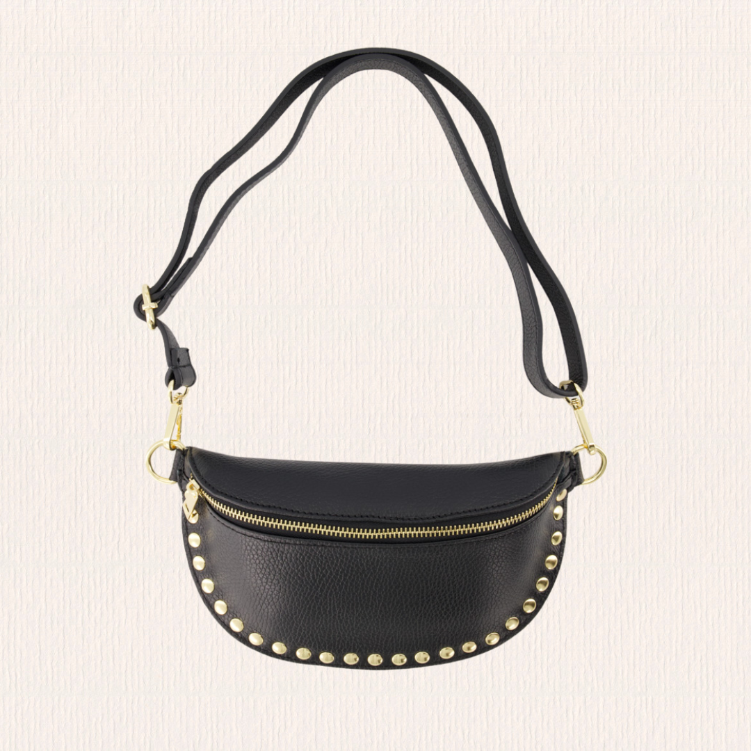 Leren heuptas met studs zwart