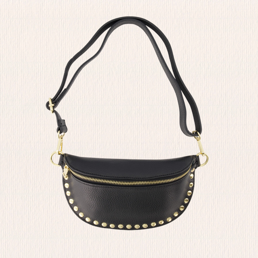 Leren heuptas met studs zwart