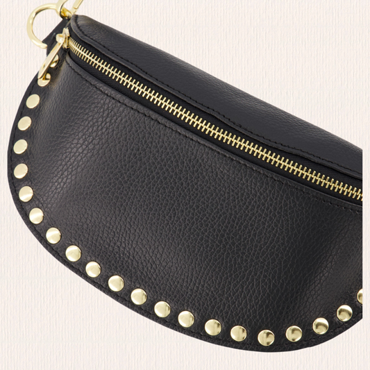 Leren heuptas met studs zwart