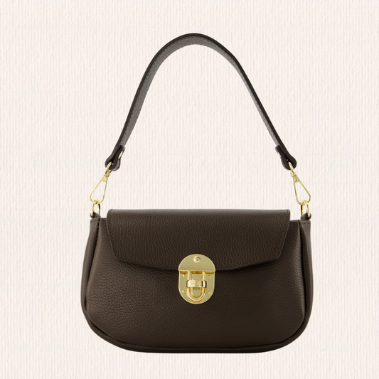 Handtas met gouden hardware donkerbruin